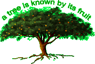 tree picture with the text, "a tree is known by its fruit".